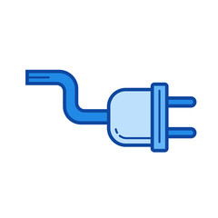 Obraz premium Power cord vector line icon isolated on white background. Power cord line icon for infographic, website or app. Blue icon designed on a grid system.