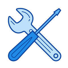 Repair service vector line icon isolated on white background. Repair service line icon for infographic, website or app. Blue icon designed on a grid system.