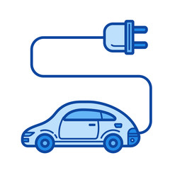 Electric car vector line icon isolated on white background. Electric car line icon for infographic, website or app. Blue icon designed on a grid system.