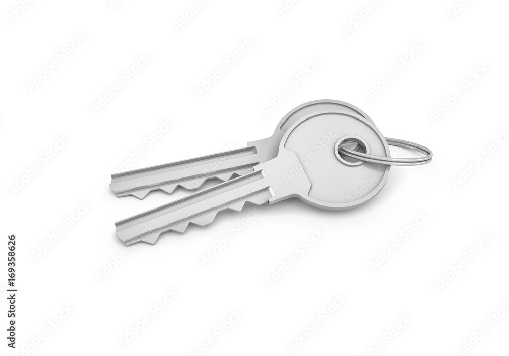 Aufkleber 3d rendering of two isolated silver keys on a key ring