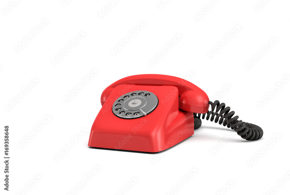 Poster 3d rendering of an old-fashioned rotary phone isolated on white background.