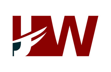 JW Red Negative Space Square Swoosh Letter Logo