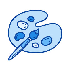 Palette with paint brush vector line icon isolated on white background. Palette with paint brush line icon for infographic, website or app. Blue icon designed on a grid system.