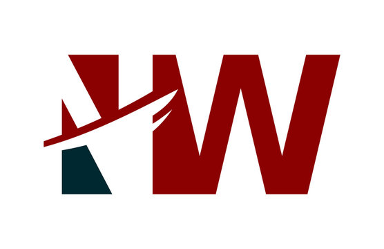 NW Red Negative Space Square Swoosh Letter Logo