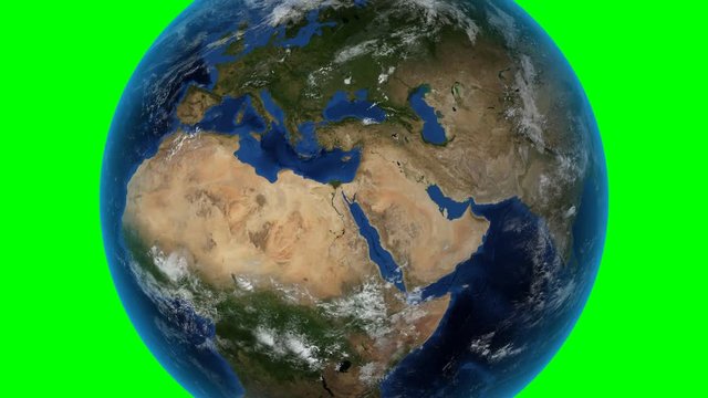 Tunisia. 3D Earth in space - zoom in on Tunisia outlined. Green screen background