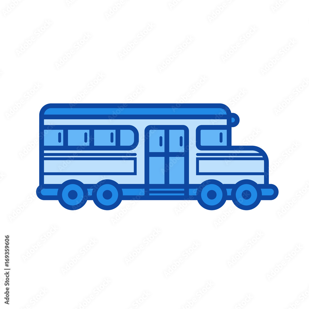 Sticker school van vector line icon isolated on white background. school van line icon for infographic, webs