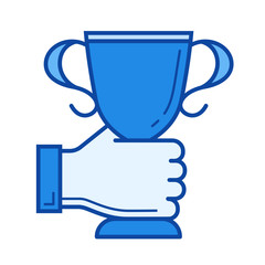 Awards vector line icon isolated on white background. Awards line icon for infographic, website or app. Blue icon designed on a grid system.