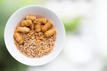 Instant noodles top view.