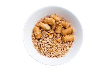 Instant noodles top view with clipping path