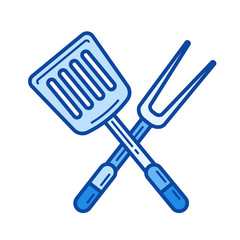 BBQ tools vector line icon isolated on white background. BBQ tools line icon for infographic, website or app. Blue icon designed on a grid system.