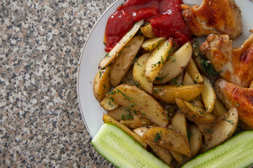 Chicken wings and young potatos