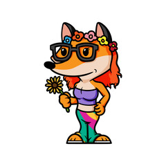 Cartoon Female Hippie Fox Character