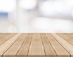 Empty wood table top on white blurred background,for montage your products