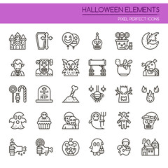 Halloween Elements , Thin Line and Pixel Perfect Icons.