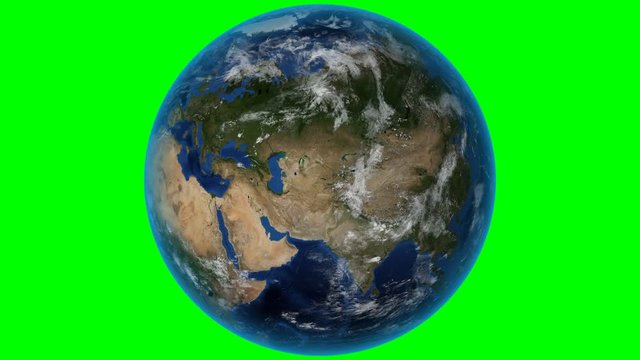 Ukraine. 3D Earth in space - zoom in on Ukraine outlined. Green screen background