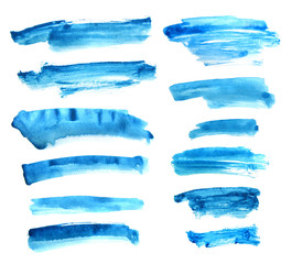 Set of blue watercolor ink