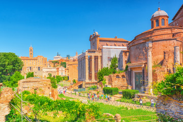 Obraz premium Archaeological and historical objects in Rome, united by the name - Roman Forum. Roman Forum.Temple of Romulus (Tempio del Divo Romolo).