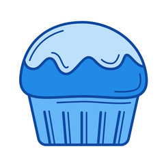 Cupcake vector line icon isolated on white background. Cupcake line icon for infographic, website or app. Blue icon designed on a grid system.