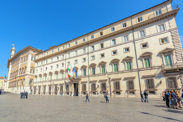 Fototapeta na wymiar Palace Chigi ( Palazzo Chigi )and Square Column (Piazza Colonna) Rome. Italy.