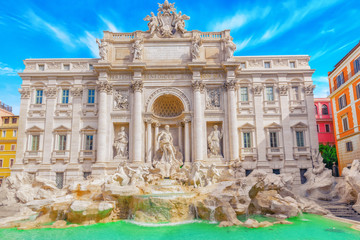 Naklejka na ściany i meble Famous and one of the most beautiful fountain of Rome - Trevi Fountain (Fontana di Trevi). Italy.