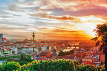 Beautiful landscape above, panorama on historical view of the Florence from  Piazzale Michelangelo...