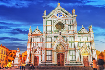 Fototapeta na wymiar Basilica of Santa Croce (Basilica di Santa Croce di Firenze) on Holy Cross Square (Piazza di Santa Croce) in Florence. Italy.