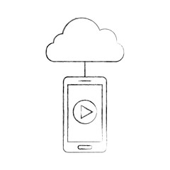 smartphone and cloud computing with media player isolated icon vector illustration design