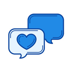 Love chat vector line icon isolated on white background. Love chat line icon for infographic, website or app. Blue icon designed on a grid system.