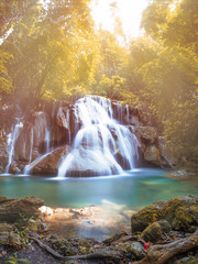 Fototapeta na wymiar Huay Mae Kamin,Beautiful waterfall landscape in rainforset at Kanchanaburi province,Thailand