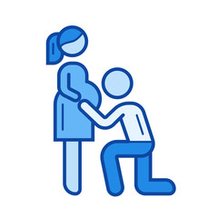 Pregnancy vector line icon isolated on white background. Pregnancy line icon for infographic, website or app. Blue icon designed on a grid system.