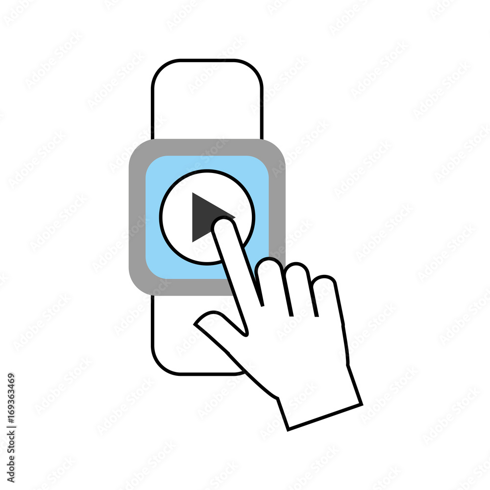 Poster hand user smartwatch with media player isolated icon vector illustration design