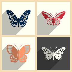 Butterfly set of flat icons with shadow. Vector illustration