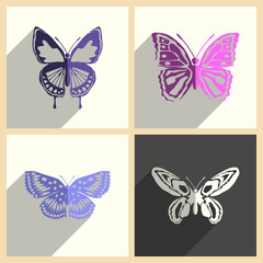 Butterfly set of flat icons with shadow. Vector illustration