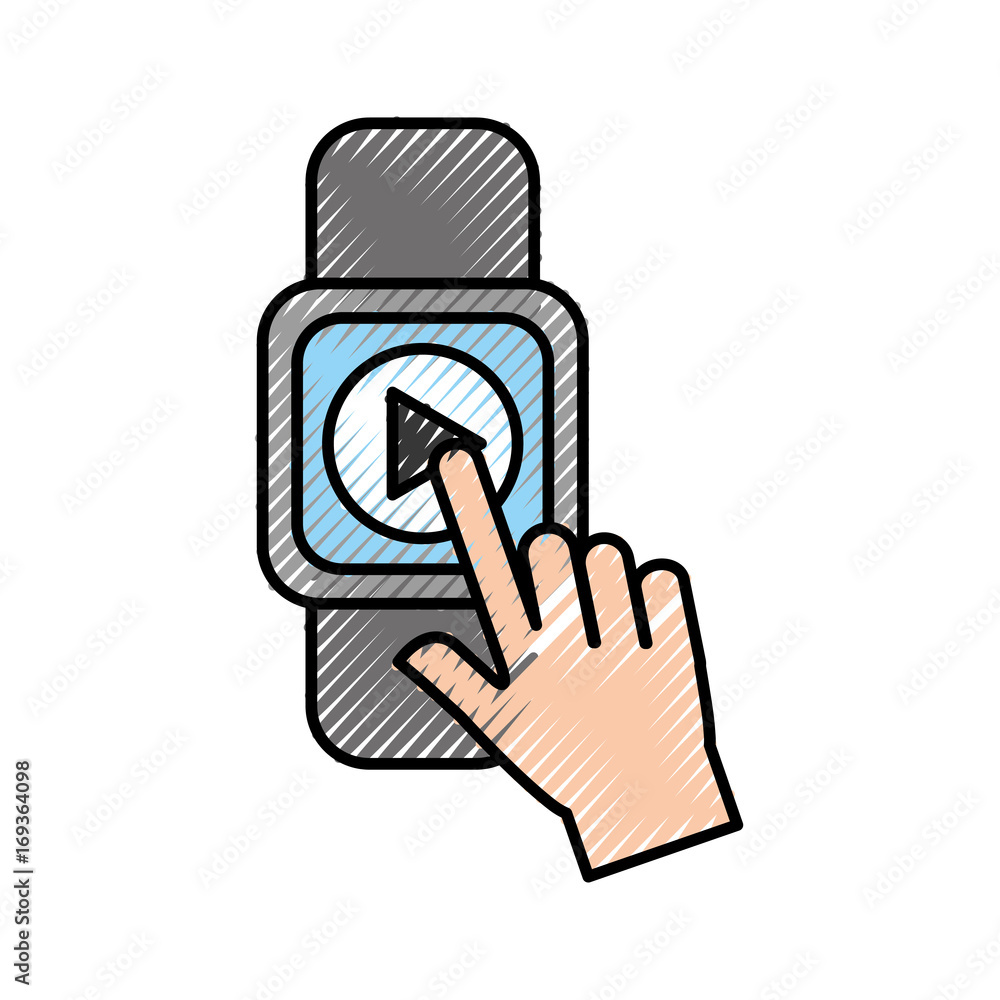 Poster hand user smartwatch with media player isolated icon vector illustration design