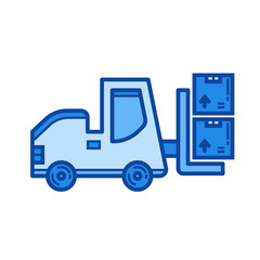Forklift vector line icon isolated on white background. Forklift line icon for infographic, website or app. Blue icon designed on a grid system.