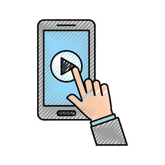 hand user smartphone with media player isolated icon vector illustration design