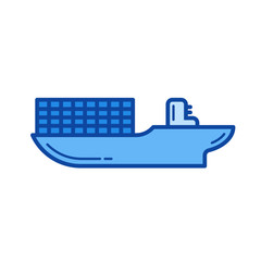 Cargo ship vector line icon isolated on white background. Cargo ship line icon for infographic, website or app. Blue icon designed on a grid system.