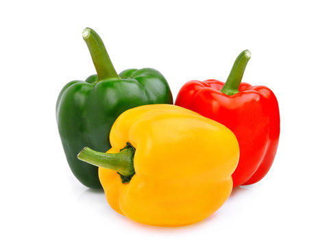 Yellow,red,green, Sweet Bell Pepper Or Capsicum Isolated On White Background