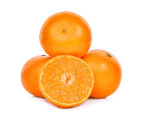 whole and half of fresh mandarin oranges isolated on white background