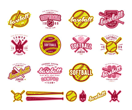 Set of baseball and softball badges