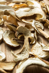 Dried mushrooms, alternative medicine. Vertically.