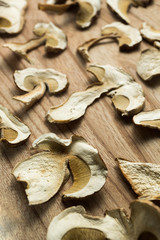 Dried mushrooms, non-traditional medicine and narcotic drugs. Vertically.