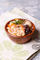 Rice with chicken and fruits