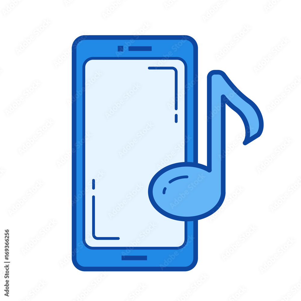 Poster music player app vector line icon isolated on white background. music player app line icon for infog