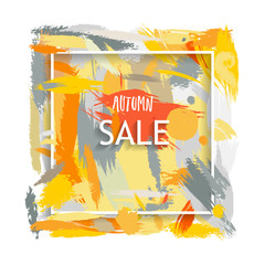 Concept for the autumn square frame on background of colorful brush smears.