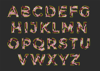 Concept of vector line art uppercase alphabet. Theme of electronics, labyrinth, luminous signage, microchip.