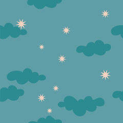 Cloudy starry night sky seamless pattern for textile  fabric paper package wallpaper