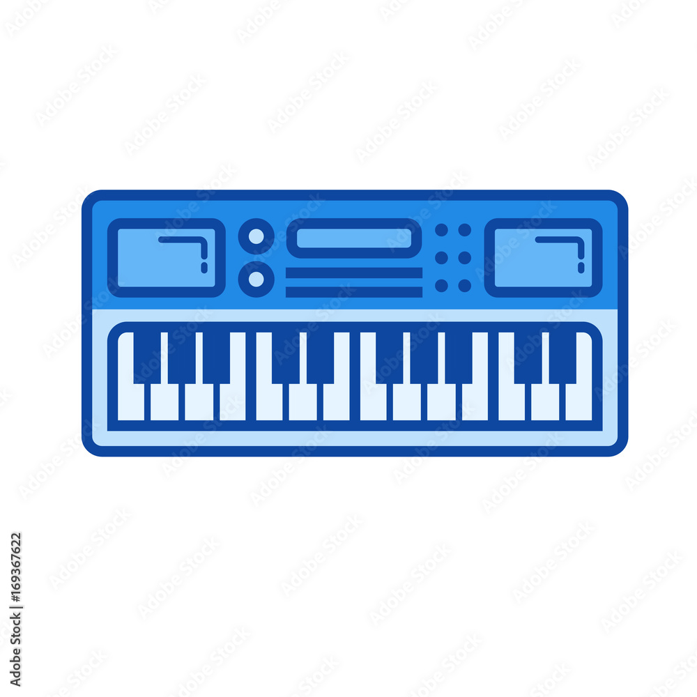 Poster midi keyboard vector line icon isolated on white background