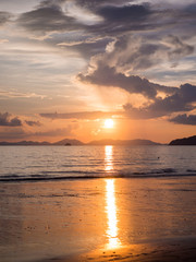 Landscape tropical sunset on the beach. Ao Nang, Krabi province
