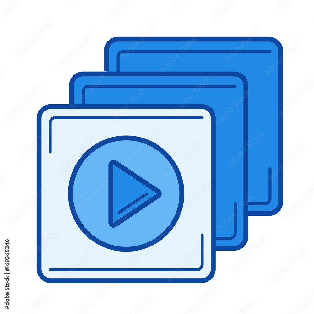 Poster video files vector line icon isolated on white background. video files line icon for infographic, we